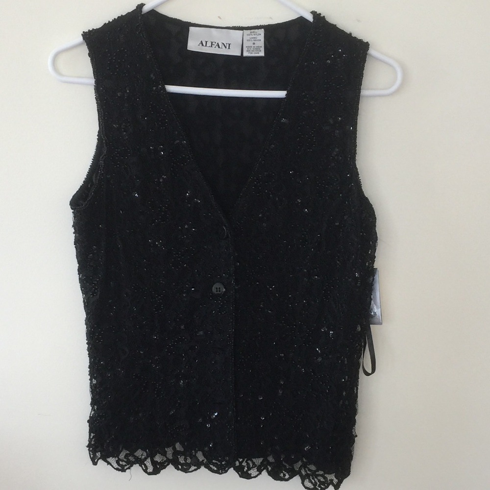 Alfani beaded and sequined black vest